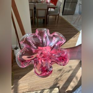 (⭐️) Vintage Murano style Ruffled Iridescent Glass Decorative Bowl